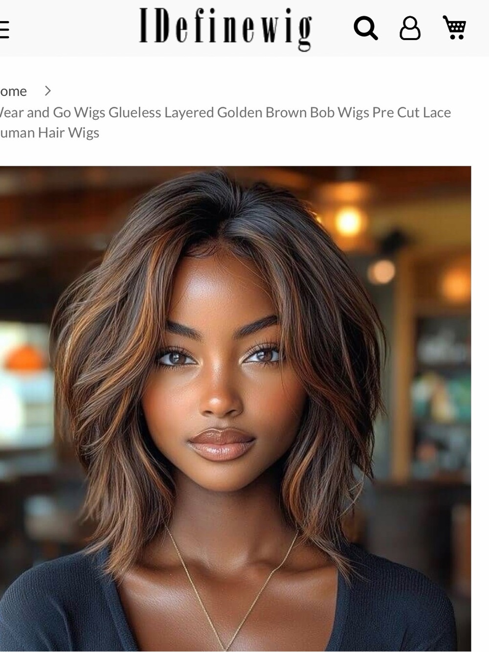 IDEFINE Wear & Go Glueless Layered Golden Brown Bob Pre Cut Lace Human hair